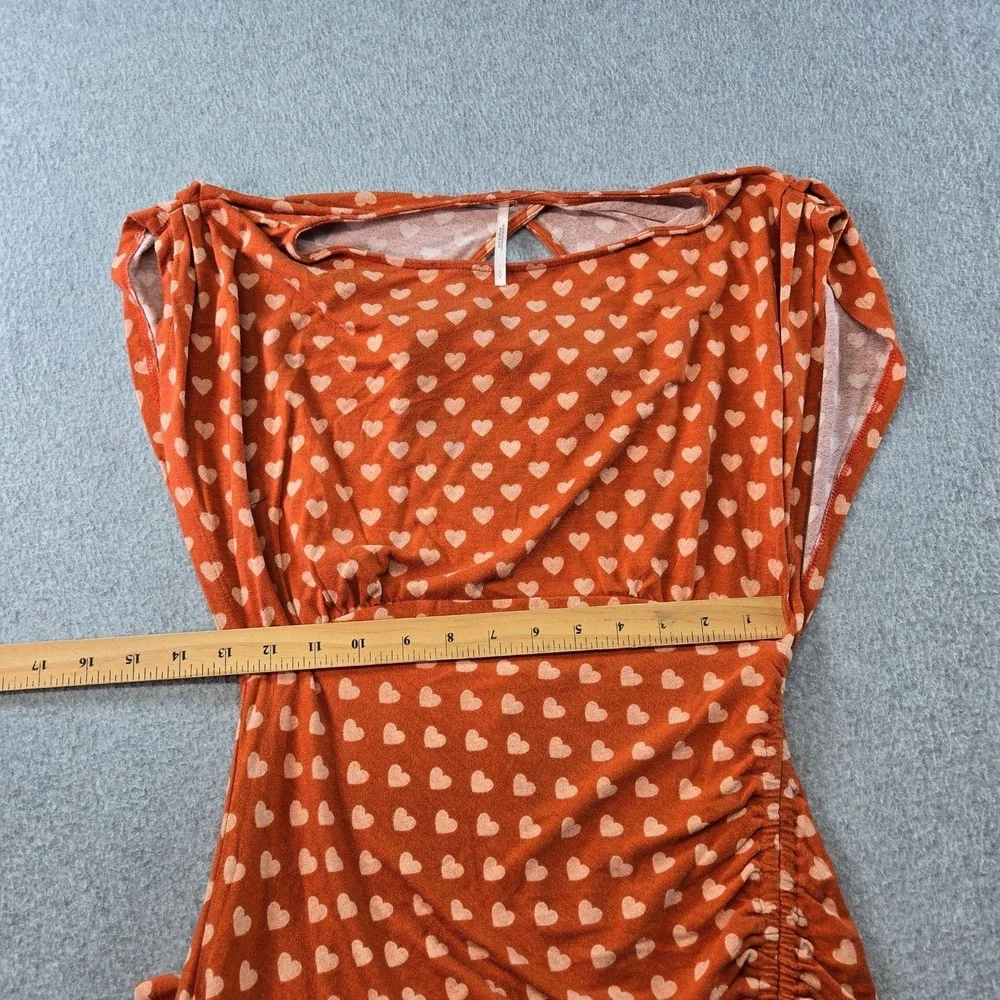 Free People Dress Womens S Orange Maxi Bodycon Polka Dot Ruched Cutout Back